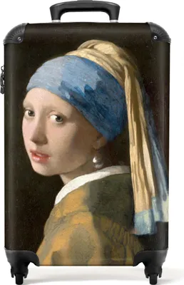 Produktbild von NoBoringSuitcases.com - Suitcase Girl with a Pearl Earring - Passt in 55x40x20 cm und 55x35x25 cm - Travel essentials flight case - Trolley Handgepäck Reisetaschen - Wheeled suitcases adults - Wheeled travel suitcase travel trolley - Rolling suitcase lightweightHandgepäck Koffer 55x35x20 cm, 36L,