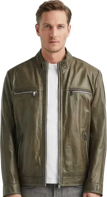 Produktbild von Milestone - Herren Lederjacke Lammnappa oliv : 52