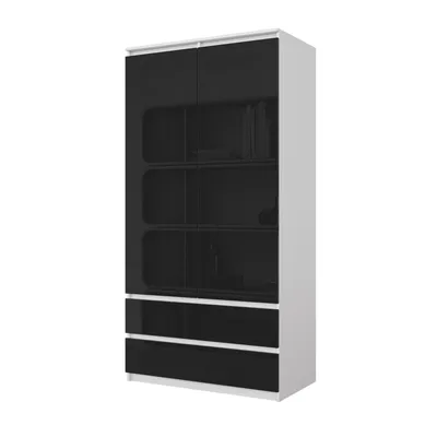 Zdjęcie produktu dla SZAFA 90 cm JOELLE BIAŁY MAT/CZARNY POŁYSK 2 DRZWI 2 SZUFLADY 3 PÓŁKI, SYPIALNIA