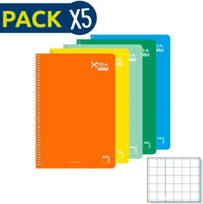 Imagen del producto de Cuaderno Pacsa, varios colores, formato Din A4, 80 hojas, 21,5 x 31,5 cm, paquete de 5 unidades