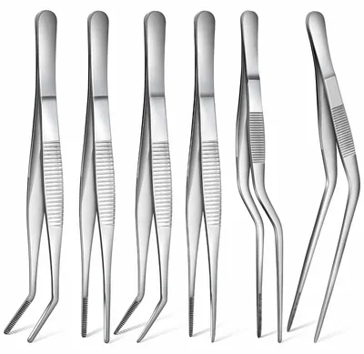 Produktbild von Set aus 6 Edelstahl-Küchenzangen mit gezackten Spitzen, 16 cm