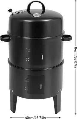 Produktbild von Outdoor Holzkohlegrill BBQ - 3-in-1 Smoker, Grill, Bräter - 40 cm Durchmesser, 2 Ebenen, tragbarer Campinggrill aus Eisen - schwarz