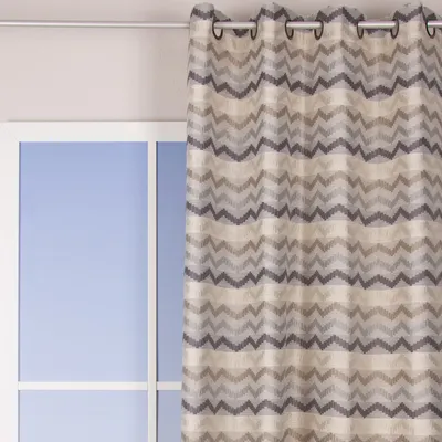 Produktbild von Ösenvorhang Jacquard Leinenoptik Chevronmuster weiß natur grau 135x250cm