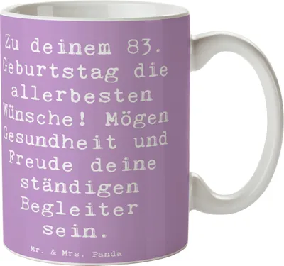 Produktbild von Mr. & Mrs. Panda Kaffeetasse Spruch 83. Geburtstag Glückwünsche - Lavendeltraum - Geschenk, haferl, Happy Birthday, Tasse, Geburtstagsgeschenk, Kaffeebecher, Alter