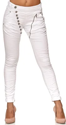 Produktbild von Elara Damen Jeans Boyfriend Baggy Knopfleiste Weiß EL05-9 White-42/XL