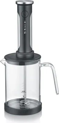 Obrázok produktu pre Graef MS202, Ručný elektrický napeňovač mlieka, Čierna, Priehľadná, Sklo, Tlačidlá, Nabíjanie, Batérie