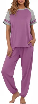 Produktbild von Solidchoice – Damen-Pyjama-Set mit kurzen Ärmeln, Taschen und elastischem Bund