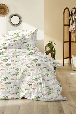Produktbild von Primera Renforce Bettwäsche 155x220 Schmetterlinge Blüten Blätter 123099-15