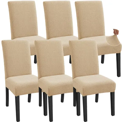 Stuhlhussen mit Rückenlehne 6er-Set, elastisch, beige, 96% Polyester