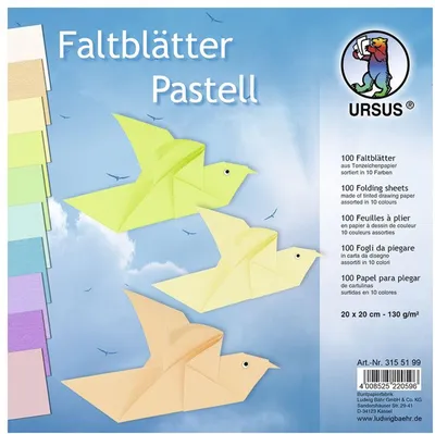 Produktbild von Tonpapier-Faltblätter 130g/qm Pastellfarben 20x20cm VE=100 Blatt 10 Farben sortiert