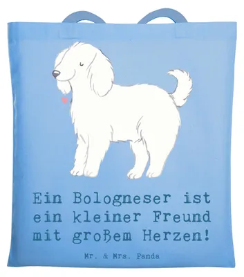 Produktbild von Mr. & Mrs. Panda Schultasche Bologneser Herzfreund - Sky Blue - Geschenk, Tasche, Hunderassen Pflege, liebevolles Wesen, Hunderasse, treue Begleiter, italienische, Freude