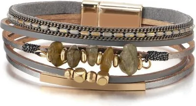 Image de Bracelet en cuir pour femme avec pierre œil-de-tigre Czary