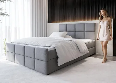 Image de AX LIVING Lit à sommier tapissier gris Aleyna lit 180 x 200 avec coffre de lit