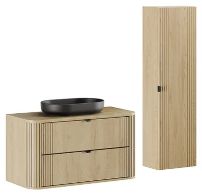 Immagine prodotto di Set di mobili da bagno da 100 cm con piano, lavabo da appoggio River e mobile alto