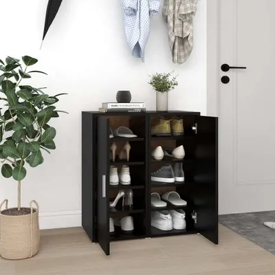 Produktbild von vidaXL Schuhschränke 2 Stk. Schwarz 32x35x70 cm Holzwerkstoff - Wand-Schuhschrank - Wand-Schuhschränke - Schuhschrank - Schuhschränke