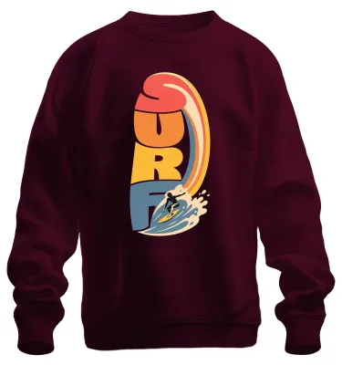 Imagen del producto de SURF. Sudadera con motivos de surf, olas, playa, vacaciones, verano, océano. Color burdeos, talla M