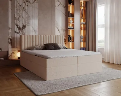 Obrázok produktu pre Boxspringová posteľ Bouclé 140x200 cm Daliro s úložným priestorom – matrac Bonell, vrchná podložka – dvojposteľ, Bouclé béžová