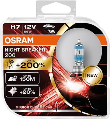 Produktbild von Chrom CAP 2x H7 OSRAM NIGHT BREAKER 200 Birne Lampe Scheinwerfer 200% Helligkeit