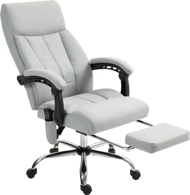 Produktbild von Massage Bürostuhl mit Liegefunktion, ergonomischer Schreibtischstuhl, höhenverstellbar, Chefsessel mit Fußstütze, Hellgrau