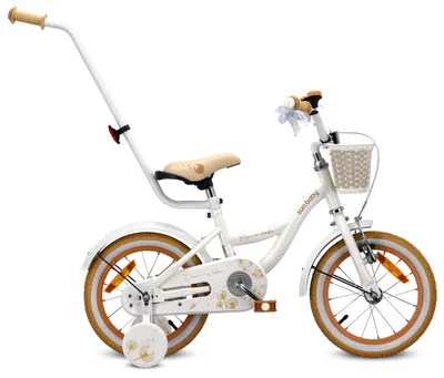 Produktbild von SUN BABY Flower Bike Kinderfahrrad für Mädchen 14 Zoll, ab 3 Jahre, mit Stützrädern, abnehmbarer Schubstange, Korb, Klingel, Rücktrittbremse & V-Brake