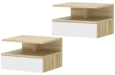 Produktbild von Set aus 2 schwebenden Nachttischen mit Schublade zur Wandmontage, 35 x 32 x 22,5 cm, Eiche und Wei?