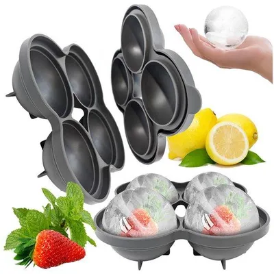 Zdjęcie produktu dla Kształt kostki lodu XL okrągły - 2x kulki lodu Ø 6 cm - 16x16x7 cm - szary - krążek lodu