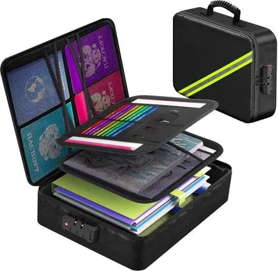 Produktbild von Feuerfeste Dokumentenbox groß, tragbar, mit Schloss und Reißverschluss