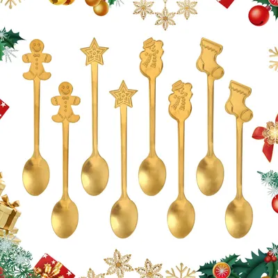8er Set Weihnachts-Kaffeelöffel aus Edelstahl, 12,9 cm