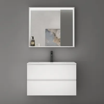 Produktbild von doporro Spiegelschrank Wandspiegel mit LED-Beleuchtung und Ablage Wandschrank in Matt Weiß aus Holz 80x12x70cm Hängeschrank für Badezimmer Spiegelschrank01