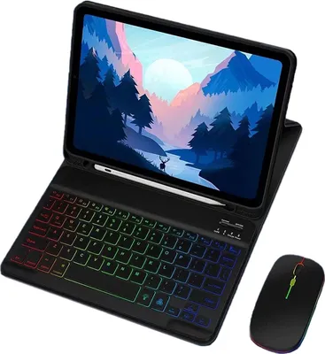 Produktbild von INF iPad 12.9 Hülle mit RGB Bluetooth Tastatur und Leuchtender Maus Set Schwarz iPad 10,9/11 Zoll