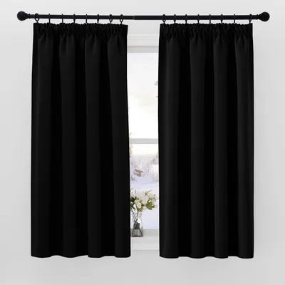 Image de Rideaux occultants, rideaux courts, 145x140 cm, noirs, lot de 2