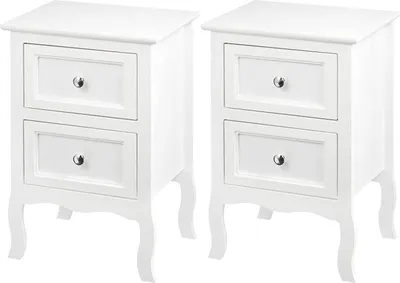 Produktbild von WOLTU 2er Set Nachttisch Sofatisch Nachtkommode Nachtschrank mit 2 Schubladen für Schlafzimmer Wohnzimmer, Stil barock, 40 x 60 x 30 cm MDF, weiß