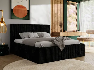 Produktbild von MKS MEBLE Polsterbett mit Bettkasten TILIANO CLASSIC Doppelbett mit Kopfteil 160x200 Lattenrost Gasfeder Schwarz Cord