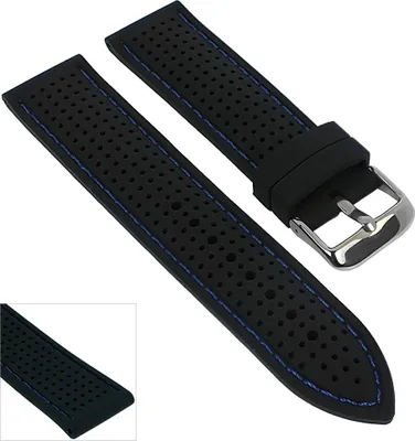 Produktbild von Minott Uhrenarmband Silikon schwarz 20mm mit Kontrastnaht 29696, Farbe:schwarz / blau