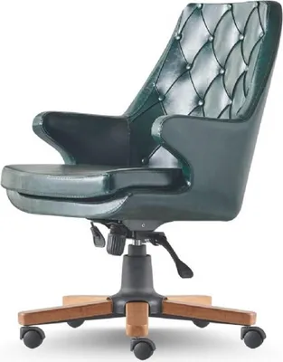 Produktbild von Arbeitszimmer Bürostuhl Rollen Grün Knöpfe Klassisch Leder Chesterfield