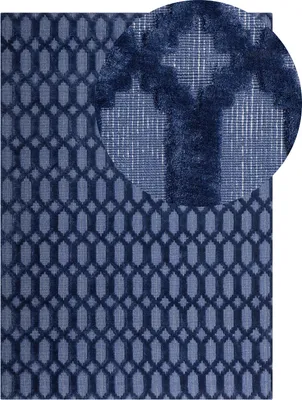 Obrázek produktu pro BELIANI Modrý viskózový koberec s geometrickým vzorem 140 x 200 cm, ručně tkaný do obývacího pokoje, ložnice, moderního stylu