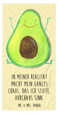 Produktbild von Mr. & Mrs. Panda Strandtuch Avocado Glücklich - Gelb Pastell - Geschenk, Frottee-Handtuch, Juhuu, Badelaken, Strandlaken, Chaos, Duschtuch, Handtuch, Badehandtuch
