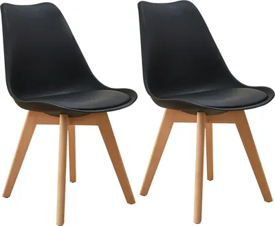 Image de SVITA MATS Lot de 2 chaises de salle à manger Chaise de cuisine bois dossier similicuir noir