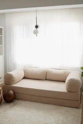 Produktbild von Hanah Home, Nook - Beige, 3-Sitzer-Schlafsofa, Beige, 100% SAMT, 200 x 100 x 70 cm