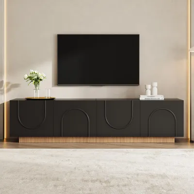 Produktbild von STILVORA TV-Schrank mit Türen und Stauraum, TV-Lowboard mit Bogenfront, Fernsehtisch im modernen Design für Wohnzimmer