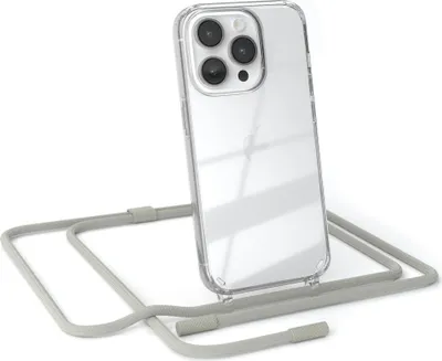 Produktbild von EAZY CASE Handykette für Apple iPhone 14 Pro, Clear Case aus Silikon, mit Umhängeband, abnehmbare Endstücke, Handyband in Beige