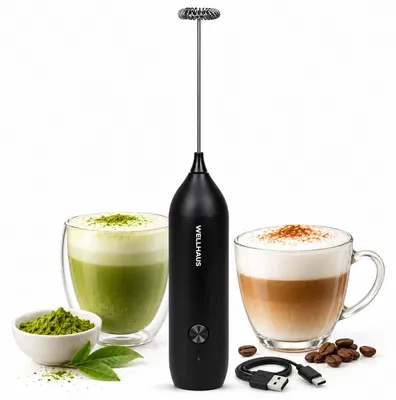 Produktbild von WELLHAUS Milchaufschaeumer USB C Akku Handheld Matcha Frother