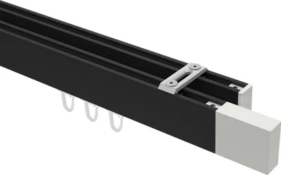 Produktbild von Interdeco Innenlaufstange / Gardinenstange mit Innenlauf Schwarz / Weiß, Typ Smartline Lox (Quader) Deckenmontage, 14x35 mm 2-läufig, 140 cm