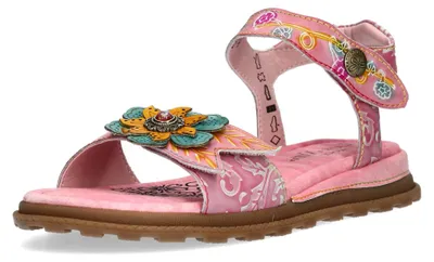 Produktbild von Laura Vita Damen Sandale Leder mit Blumenapplikation florales Muster Brownieo 02