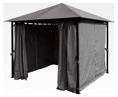 Produktbild von Metall Gartenpavillon 3x3m Antik Partyzelt Grau mit 4 Seitenteilen