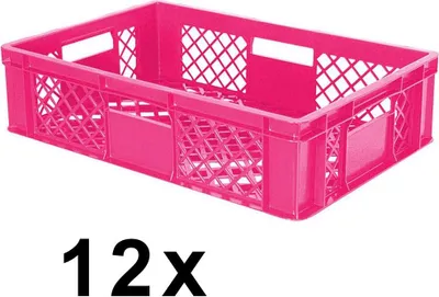 Produktbild von 12x Eurobehälter durchbrochen/Stapelkorb, PE-HD pink, Industriequalität, lebensmittelecht, LxBxH 600 x 400 x 150 mm