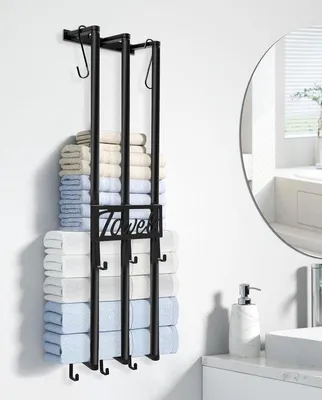 Produktbild von Famanu Handtuchhalter Wandmontage - Matt Schwarz mit 6 Haken