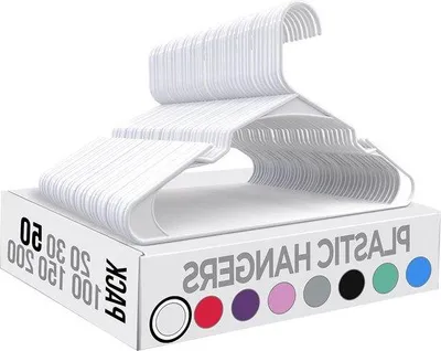 Productafbeelding van Famanu kledinghangers, 50 stuks, 42 cm breed - Hoogwaardige plastic hangers voor de garderobe - Ideaal voor overhemden, broeken en jassen - Wit