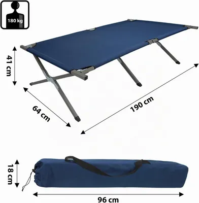 Produktbild von Feldbett Klappbett Gästebett Klappbar 190x64x41 cm 180kg blau | Campingbett, Campingliege, Feldliege, Zeltbett, Faltbett, Reisebett, Karpfenliege, Bundeswehr, Militär, Tragbar, Leicht, Zelt