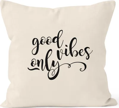 Produktbild von Kissenbezug Good vibes only Kissen-Hülle Deko-Kissen 40x40 Baumwolle MoonWorks® natur unisize